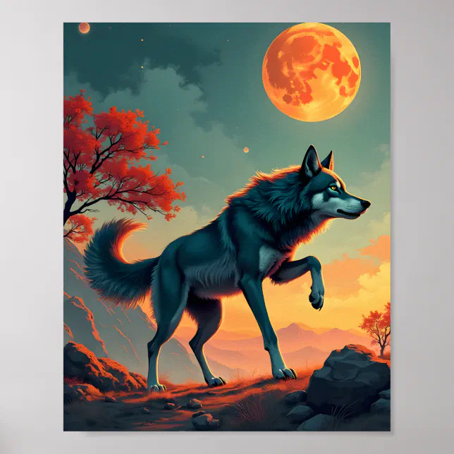 Wolf Under a Blood Moon Poster | Zazzle