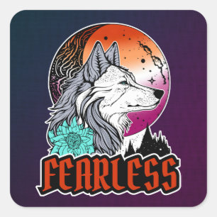 Wolf Under The Moon in Lesbian Flag Colours Square Sticker