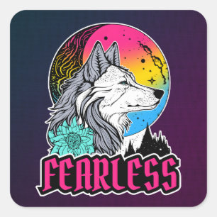 Wolf Under The Moon in Pansexual Flag Colours  Square Sticker