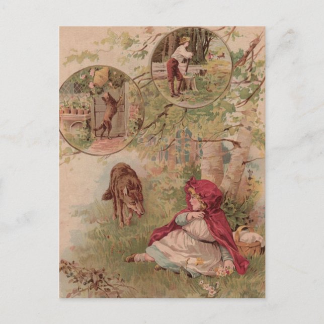 Wolf Walking Towards Red Riding Hood Postcard (Front)