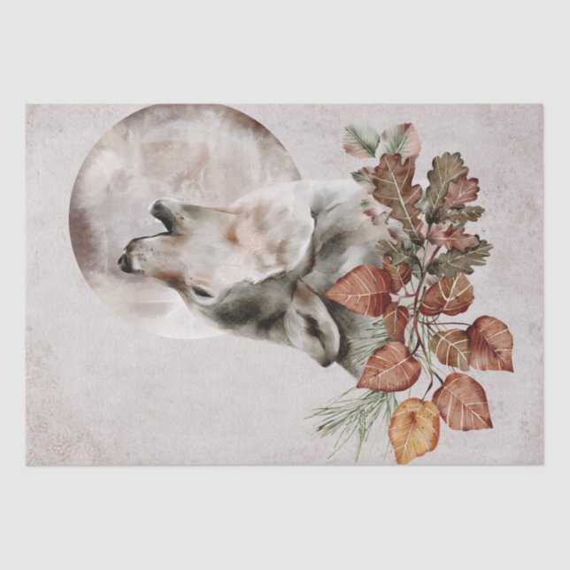 Wolf Watercolor Autumn Fall Tissue Paper (Front)