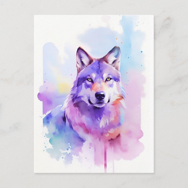 Wolf Watercolor Portrait 1 Postcard (Front)