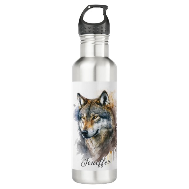 Wolf Watercolour Painting          710 Ml Water Bottle (Front)