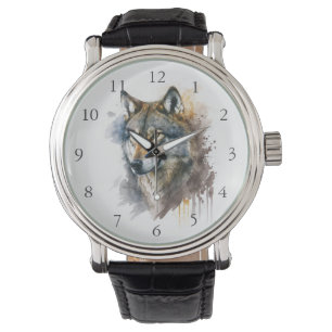 Wolf Watercolour Painting Watch