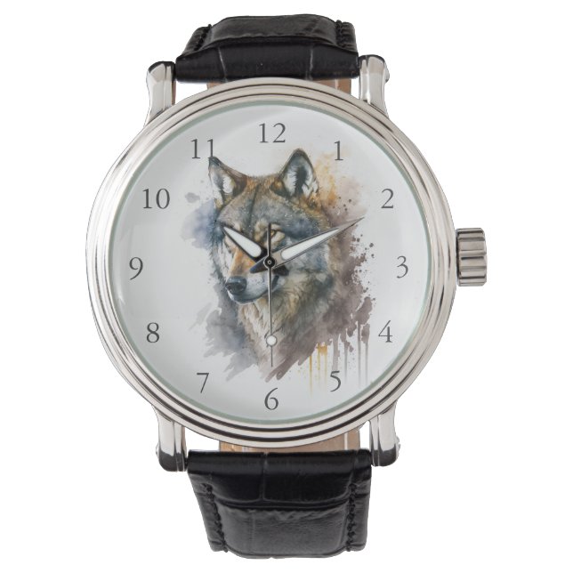 Wolf Watercolour Painting         Watch (Front)
