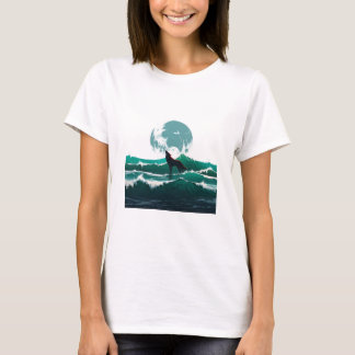 Wolf Wave Art - Ukiyo-e Moonlight Design T-Shirt
