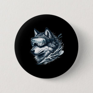 Wolf Wearing Ski Snowboard Goggles Wolf Skiing 6 Cm Round Badge
