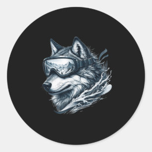 Wolf Wearing Ski Snowboard Goggles Wolf Skiing  Classic Round Sticker