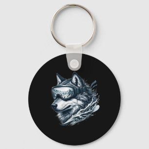 Wolf Wearing Ski Snowboard Goggles Wolf Skiing  Key Ring