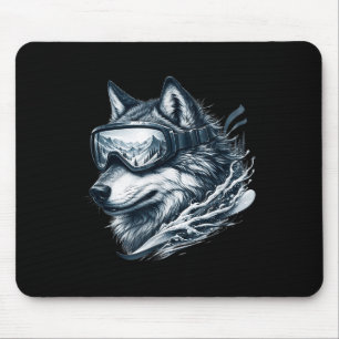 Wolf Wearing Ski Snowboard Goggles Wolf Skiing  Mouse Mat
