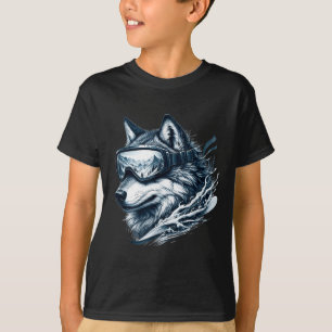Wolf wearing ski snowboard goggles wolf skiing  T-Shirt