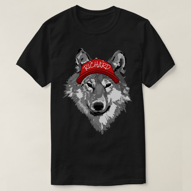 Wolf White&Black Red Baseball Cap Name Team T-Shir T-Shirt (Design Front)