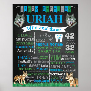 Wolf Wild and three Birthday chalkboard sign
