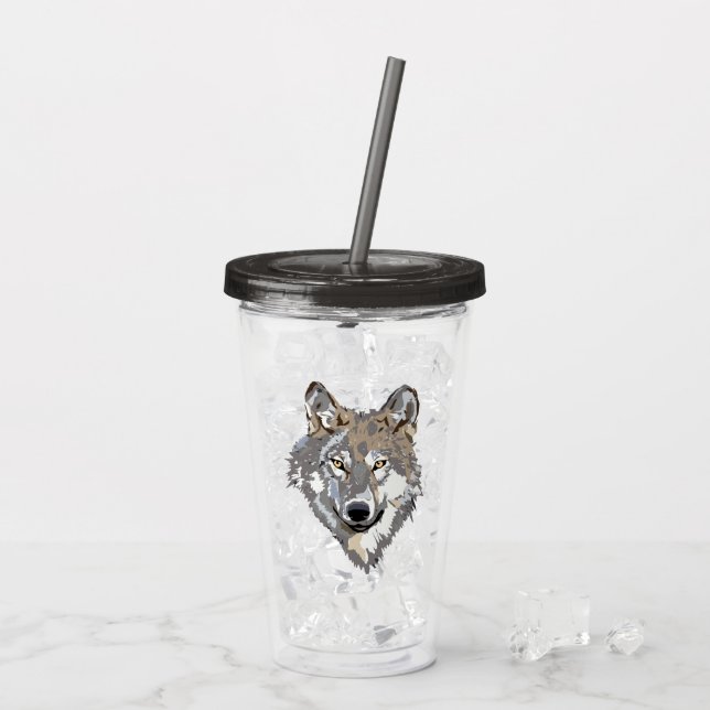 Wolf Wild Animal Head Acrylic Tumbler (Back Ice)