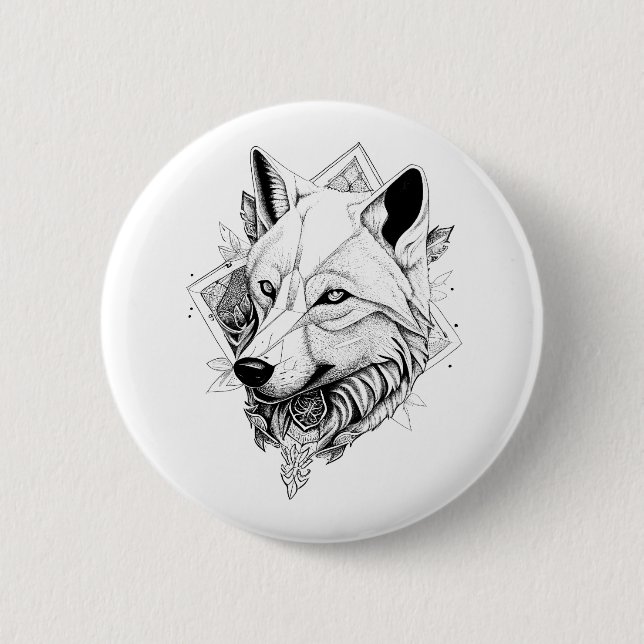Wolf Wild Animal Nature Illustration Art Tattoo 6 Cm Round Badge (Front)