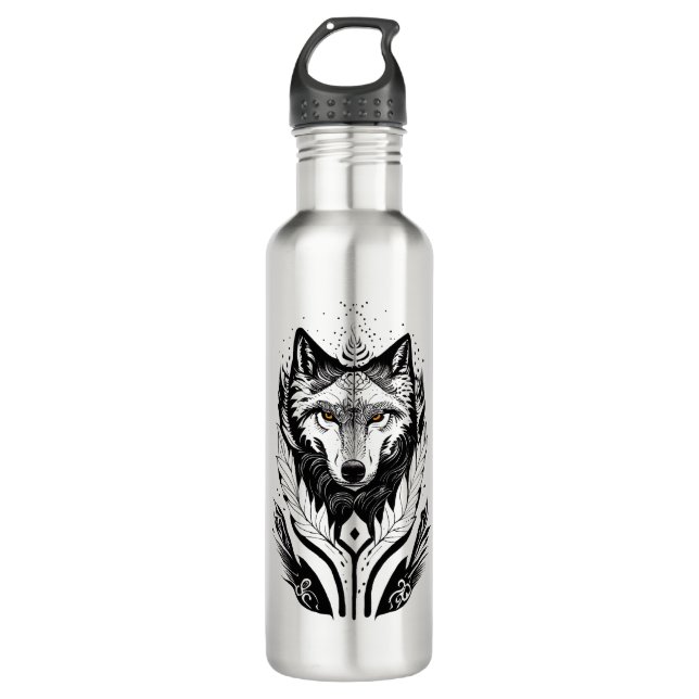 Wolf Wild Animal Nature Illustration Art Tattoo 710 Ml Water Bottle (Front)