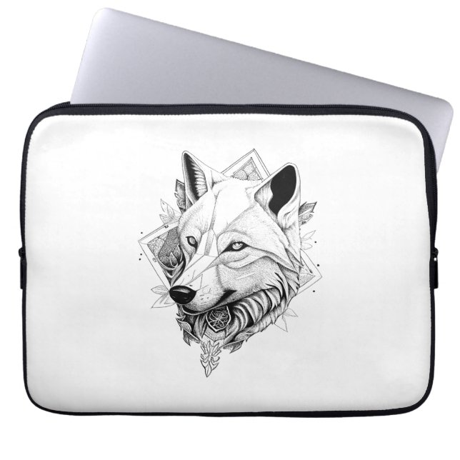 Wolf Wild Animal Nature Illustration Art Tattoo Laptop Sleeve (Front)