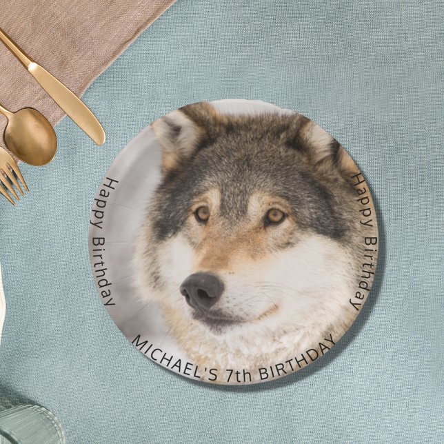 Wolf wild boy birthday party paper plate (Creator Uploaded)