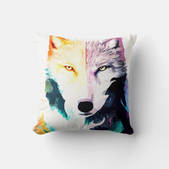 Wolf Wild Nature Animal Color Art Painting Cushion (Front)