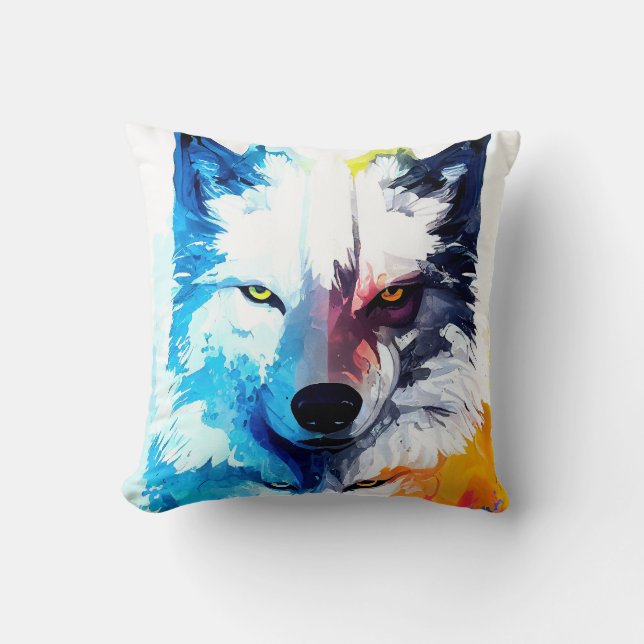 Wolf Wild Nature Animal Color Art Painting Cushion (Front)