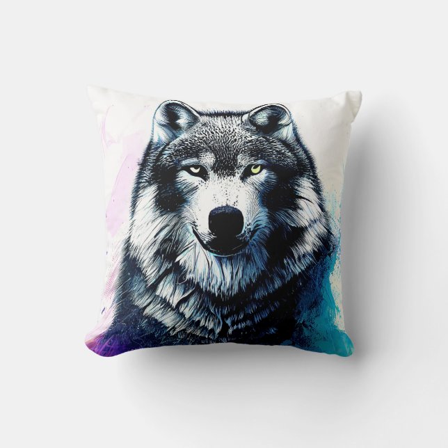 Wolf Wild Nature Animal Color Art Painting Cushion (Front)