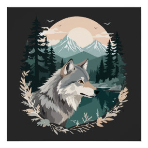 Wolf Wildlife Animal Nature Outdoors Watercolor Poster