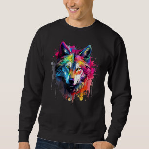 Wolf Wildlife Animals Lover Colourful Splash Art Sweatshirt