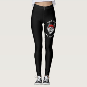 Wolf Wildlife Red Hat Black Sport Team Leggings