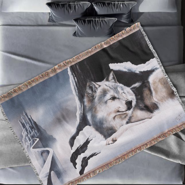 Wolf Winter Castle Fantasy Throw Blanket (Creator Uploaded)