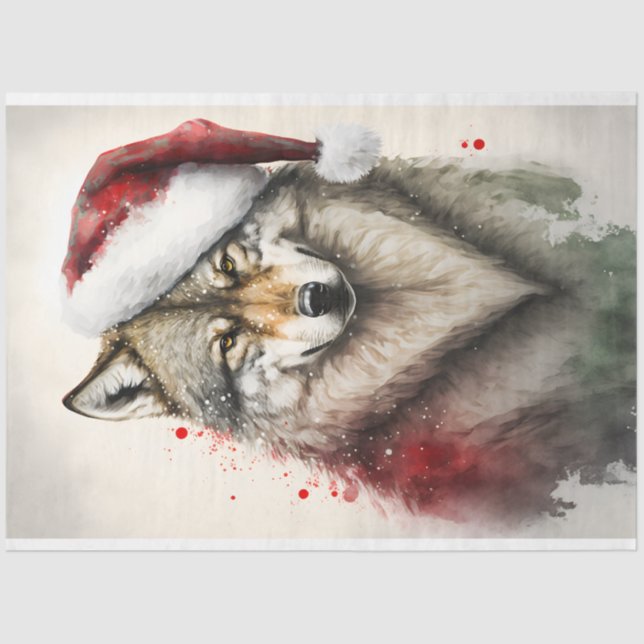 Wolf Winter Christmas Decoupage Watercolor Tissue Paper (Front)