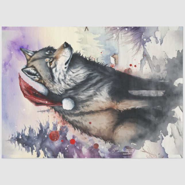 Wolf Winter Christmas Decoupage Watercolor Tissue Paper (Front)