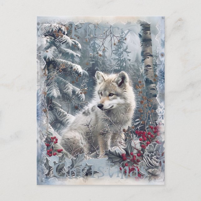 Wolf Winter Christmas Holiday Postcard (Front)