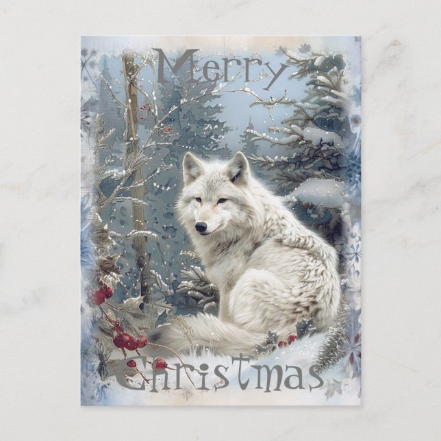 Wolf Winter Christmas Holiday Postcard (Front)