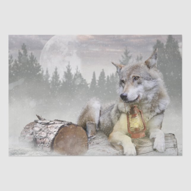 Wolf Winter Snow Forest Moon Landscape Tissue Paper (Front)