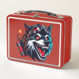 Wolf with a dynamite on his German helmet  Metal Lunch Box