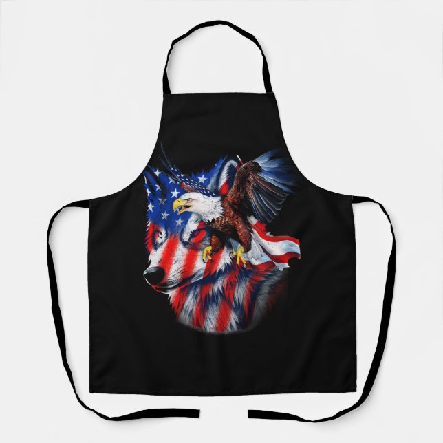 Wolf with Bald Eagle American Flag Independence Da Apron (Front)