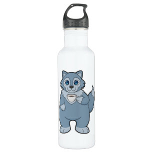 Wolf with Cup of Coffee 710 Ml Water Bottle