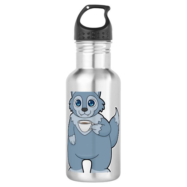 Wolf with Cup of Coffee 710 Ml Water Bottle (Front)