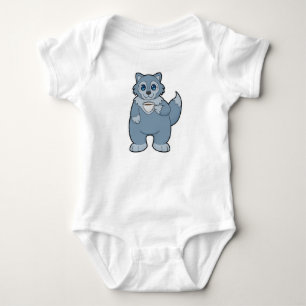 Wolf with Cup of Coffee Baby Bodysuit