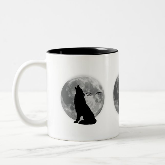 Wolf with full moon design-coffee mug. Two-Tone coffee mug (Left)