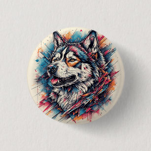 Wolf with Geometric Elements and Vibrant Colours 3 Cm Round Badge