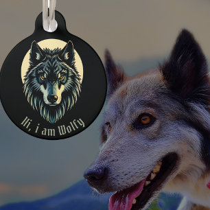 Wolf wolfdog husky wolves Round Pet Tag