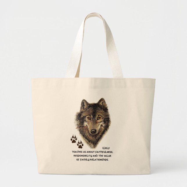 Wolf, Wolves Animal Totem, Nature Guide Large Tote Bag (Front)