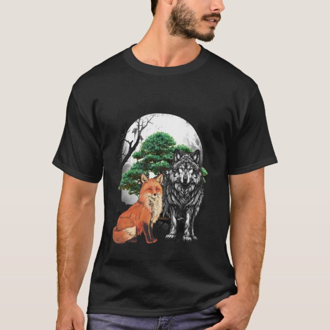 Wolf Wolves Fox Foxes Wild Animals Forest Animals  T-Shirt (Front)
