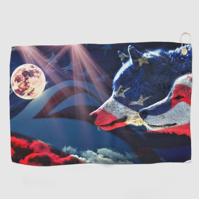 Wolf Wolves Full Moon Golf Towel (Horizontal)