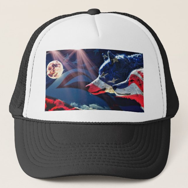 Wolf Wolves Full Moon Trucker Hat (Front)