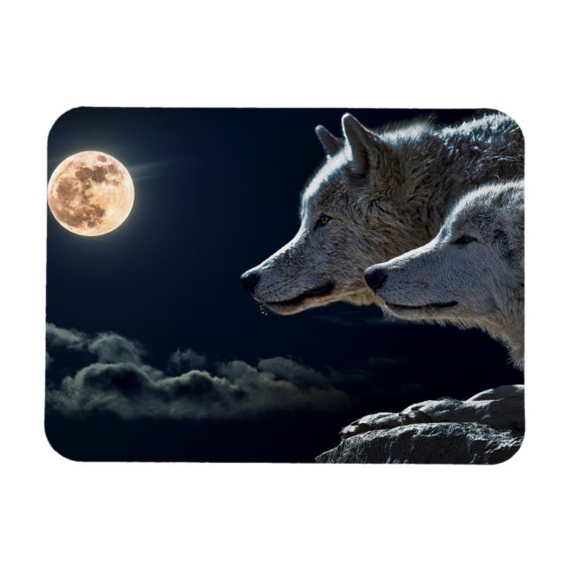 Wolf Wolves Howling at the Full Moon Fridge Magn Magnet (Horizontal)
