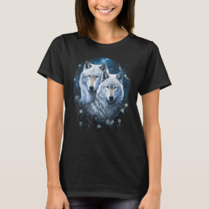 Wolf Wolves in Forest by Night Moon Fantasy Art Wi T-Shirt