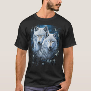 Wolf Wolves in Forest by Night Moon Fantasy Art Wi T-Shirt