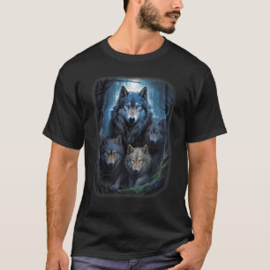 Wolf Wolves in Forest by Night Moon Fantasy Art Wi T-Shirt
